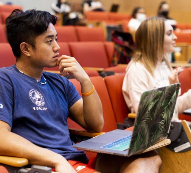 Students listen during a class at St. Edward's University